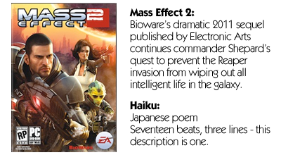 Haiku Review - Mass Effect 2 (PC)