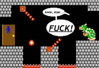 Bowser meets trouble on his way to the can.